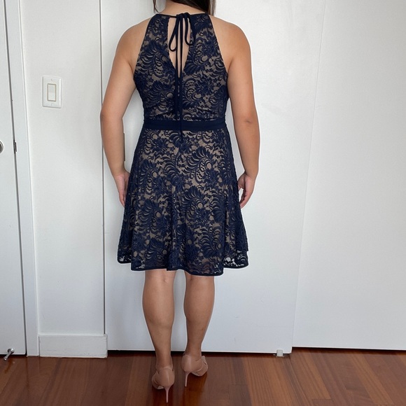 Avery G Navy Halter Fit and Flare Dress - Picture 2 of 9